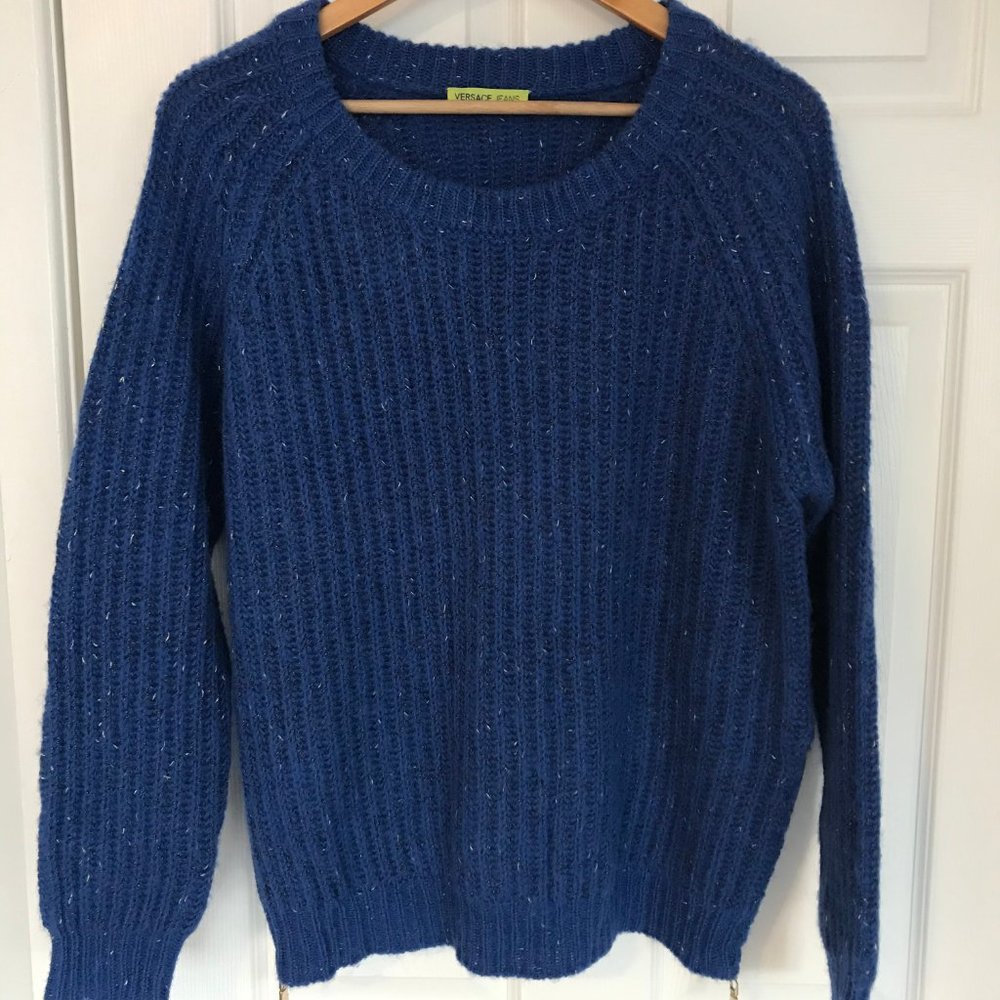 VERSACE JEANS Blue Wool Mohair Blend Sweater